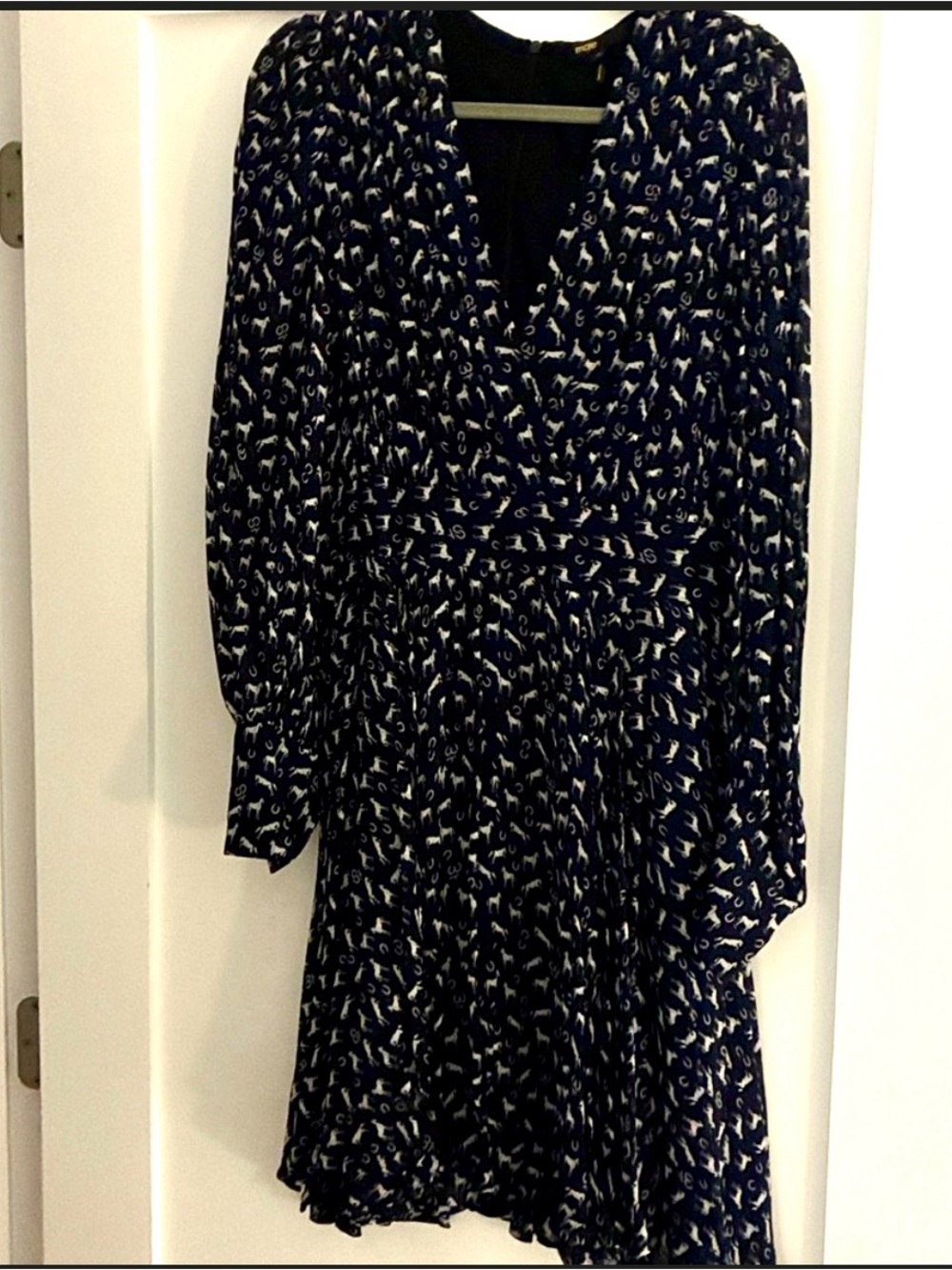 Maje Monochrome Horse Pattern Long Sleeve Dress